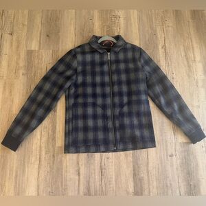 NATIVE YOUTH Navy and Charcoal Wool Plaid Zip Up Jacket. Men's.